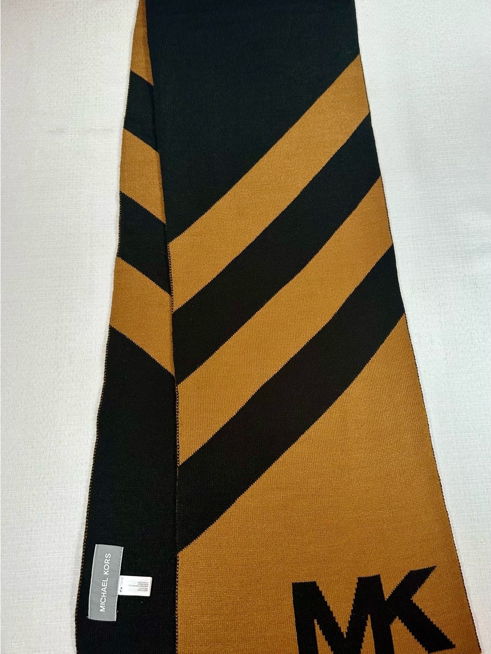 Michael Kors MK Logo Black Camel Oversized Knit Scarf